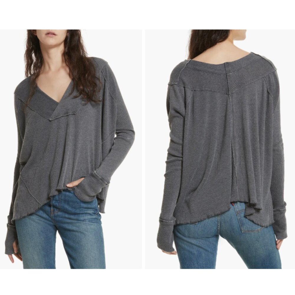 Gray Women's V-Neck Top